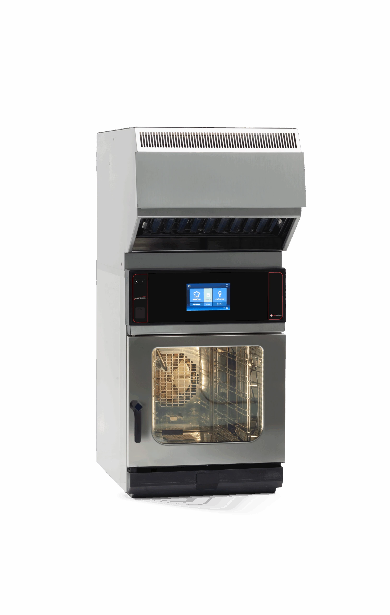 Chef using commercial combi oven in professional kitchen